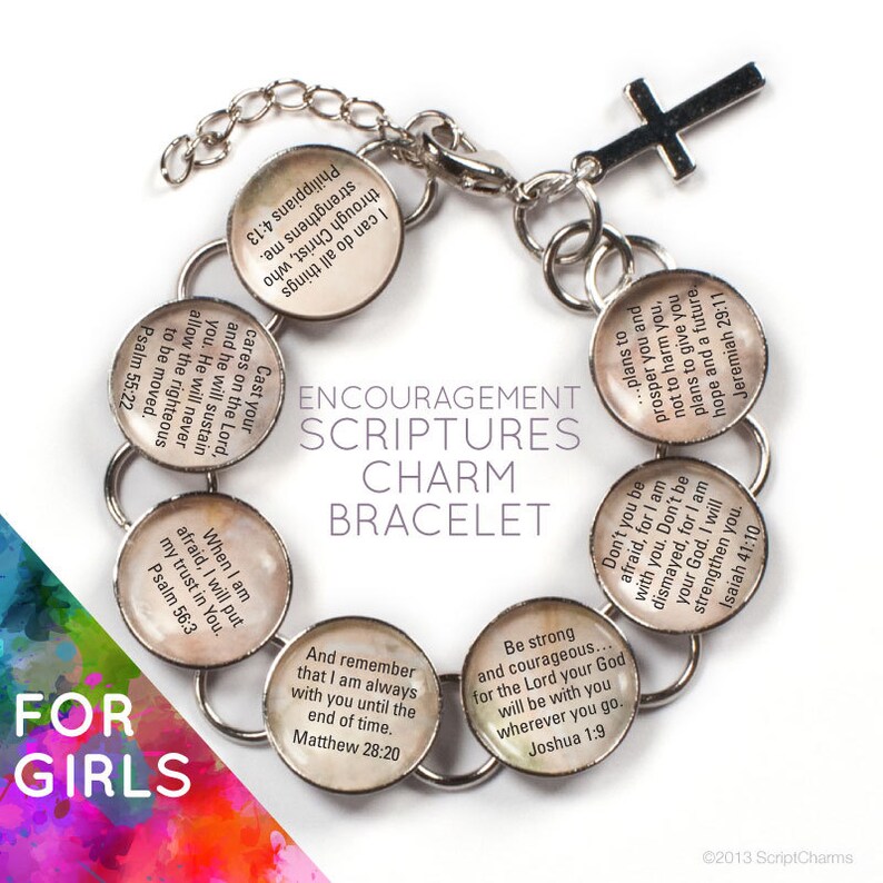 Encouragement Scriptures Glass Charm Bible Verse Bracelet Etsy