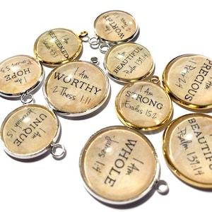ICH BIN stark, schön, einzigartig, Hoffnung Affirmationen – Glas Schrift Schmuck machen Charms – Bulk Designer Christian Religious Charms