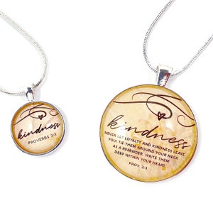 Kindness – Proverbs 3:3 Scripture Silver-Plated Pendant Necklace (2 Sizes) – Add a Matching Charm Bangle!