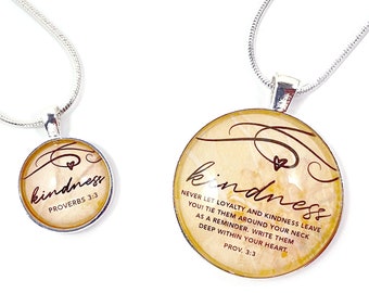 Kindness – Proverbs 3:3 Scripture Silver-Plated Pendant Necklace (2 Sizes) – Add a Matching Charm Bangle!