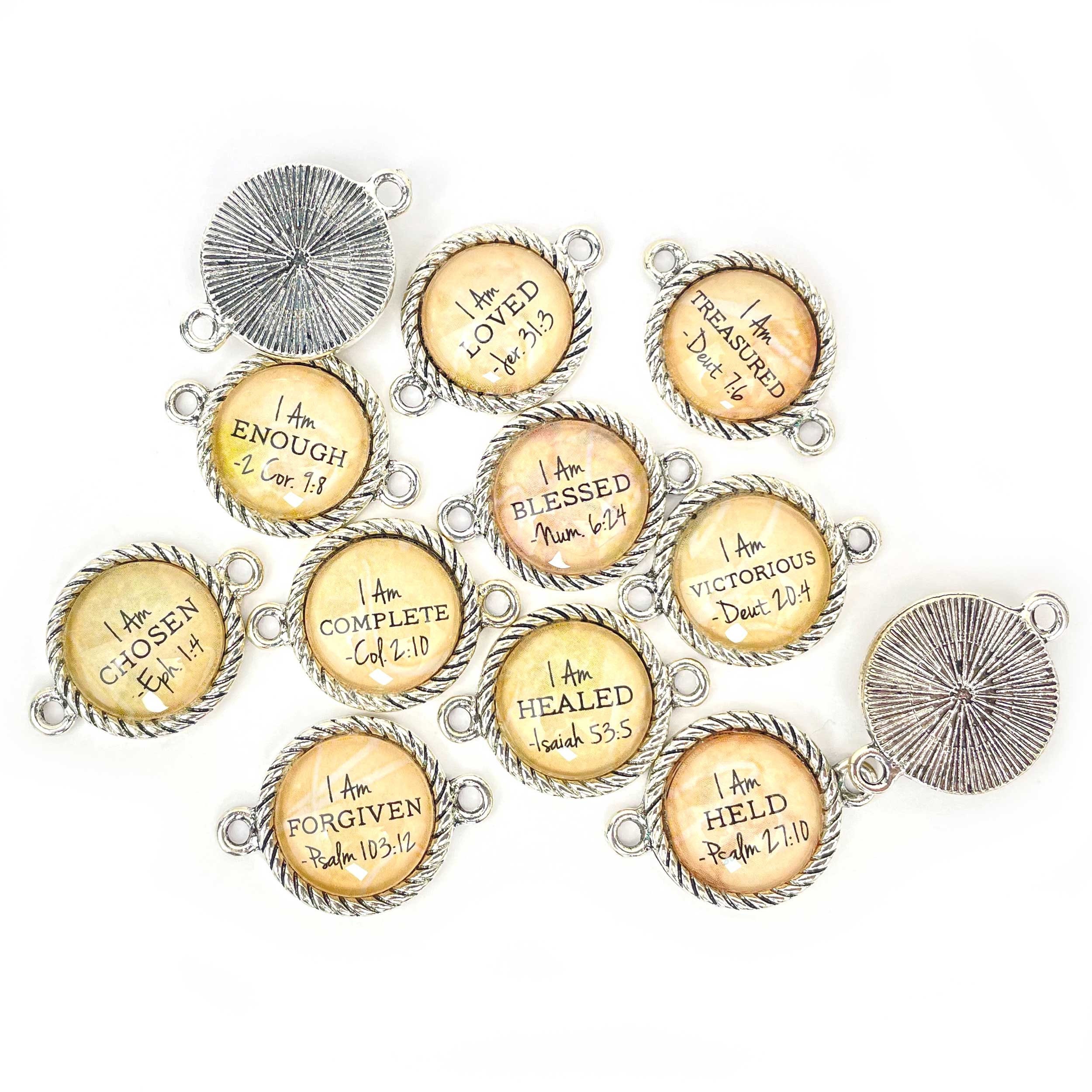 I Am Affirmations Christian Charms for Jewelry Making and DIY 25mm Gold / 10 Sets (100 Charms)