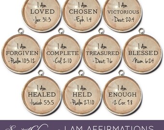 I Am Affirmations Christian Charms for Jewelry Making and DIY 16mm Silver / I Am Healed