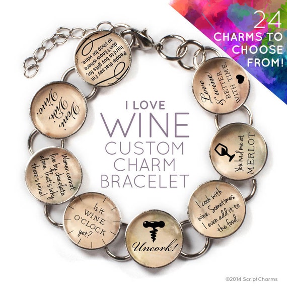I Love of Wine Custom Glass Charm Bracelet with Wine Bottle Etsy
