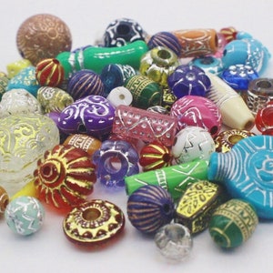 100 pce Antique Style Etched Acrylic Beads Various Sizes, Shapes & Colors Jewelry Making Craft image 7