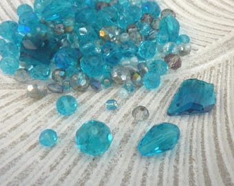 150 pcs Bluish Glass Bead Mix Various Shapes & Sizes 4mm - 12mm Jewellery Making Craft
