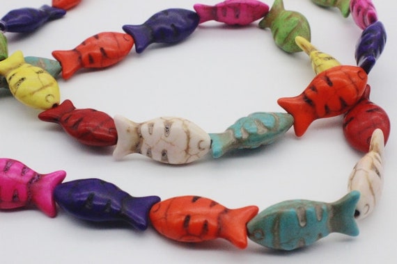 15 pce Colour Mix Synthetic Howlite Gemstone Fish Beads 25mm x 12mm