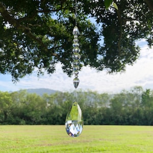 Sparkling Crystal Clear Bead Hanging Window Sun Catcher Medium Pendant 39cm