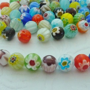 50pcs Round Millefiori Glass Beads 8mm Colour Mix Jewellery Making Craft