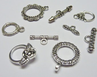 12 sets Style Mix Antique Silver Toggle Clasps Various Shapes & Sizes Jewellery Making