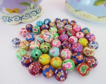 50 pce Handmade Polymer Clay Round Beads about 10mm Jewellery Making Crart