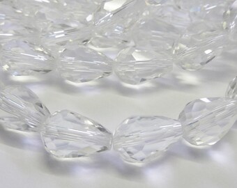 Clear Faceted Teardrop Crystal Glass Beads 15mm x 10mm Jewellery Making Craft 30 pieces