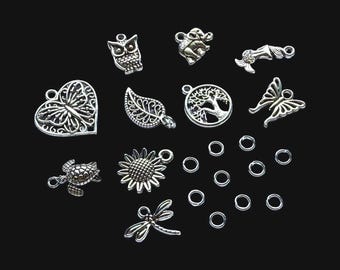 20pcs Mixed Charms  Includes Jump Rings / Turtle / Tree of Life / Dragonfly / Butterfly / Leaf / Elephant