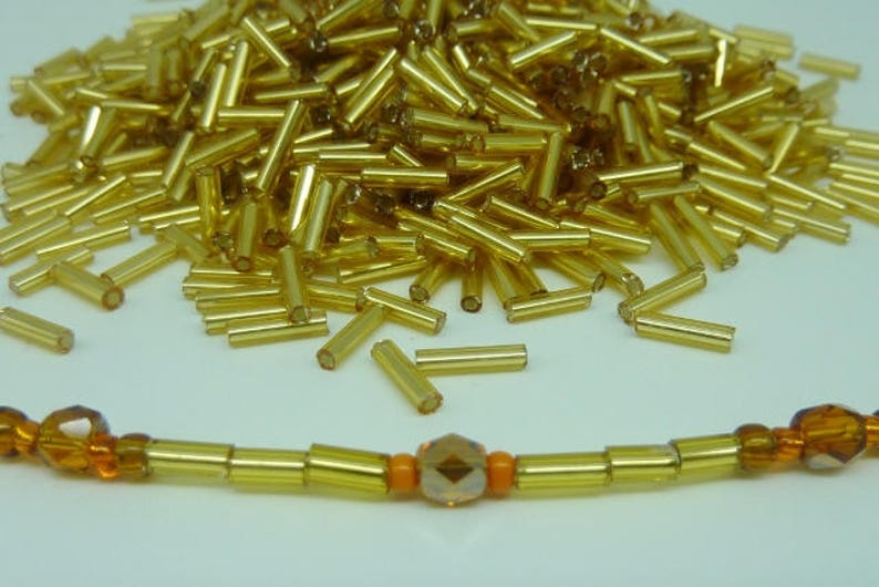 50g Gold Bugle Beads 6mm Tube Silver Lined Jewellery Making Etsy