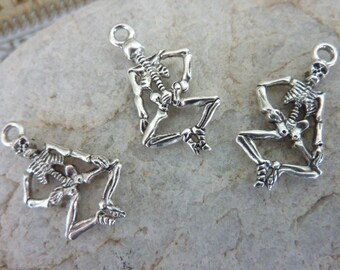20 pce Metal Antique Silver Skeleton Charm Pendants 26mm x 13.5mm Halloween Projects Craft