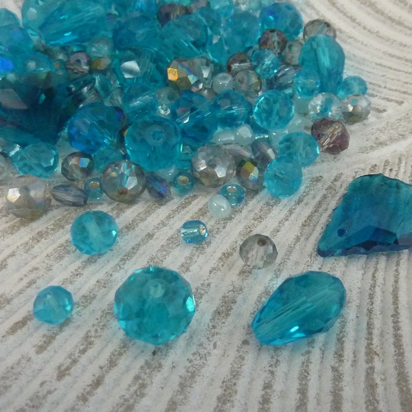 150 pcs Bluish Glass Bead Mix Various Shapes & Sizes 4mm - 12mm Jewellery Making Craft