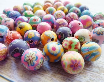 50 pce Handmade Polymer Clay Round Beads about 10mm Jewellery Making Craft