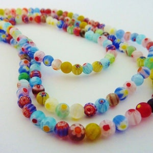 Vibrant Multi-Coloured Round Millefiori Glass Beads 4mm Jewellery Making Craft 100 pieces