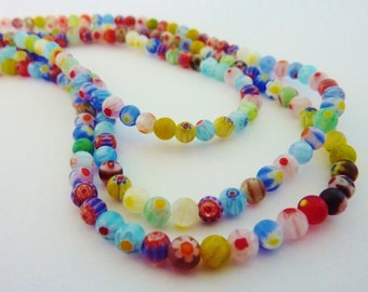 Vibrant Multi-Coloured Round Millefiori Glass Beads 4mm Jewellery Making Craft 100 pieces