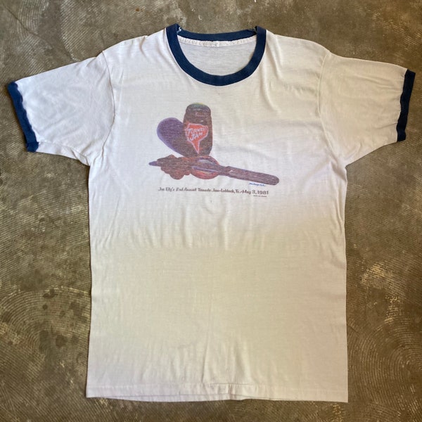 Joe Ely’s 2nd Annual Tornado Jam Lubbock, Tx May 3, 1981 Single Stitch Ringer Tshirt Size 40-42 Large