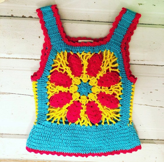 Crocheted Granny Square Peplum Top