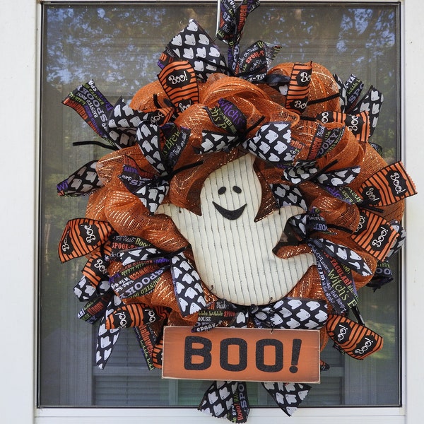 Halloween Ghost Boo Deco Mesh Wreath