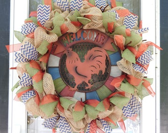 Welcome Farmhouse Burlap Deco Mesh Wreath - Updated