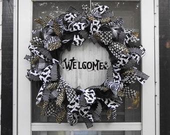 Welcome Cat Deco Mesh Wreath