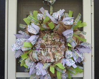 Welcome to our Home Burlap Deco Mesh Wreath