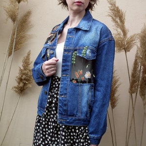 Embroidered Denim Jacket, Oversized Denim Jacket, Floral Denim Jacket ...