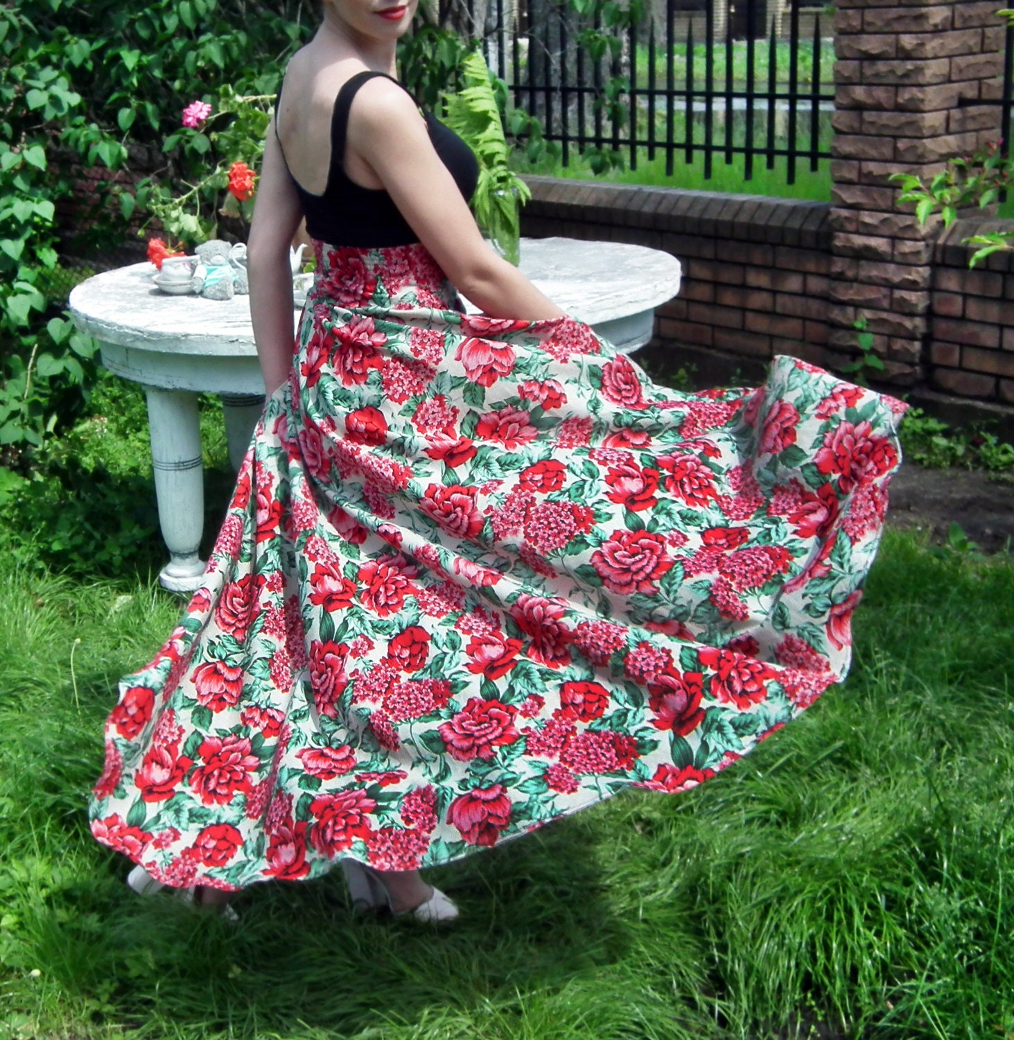 Maxi Skirt, Long Floral Skirt, Plus Size Skirt, High Low Skirt, Peplum ...