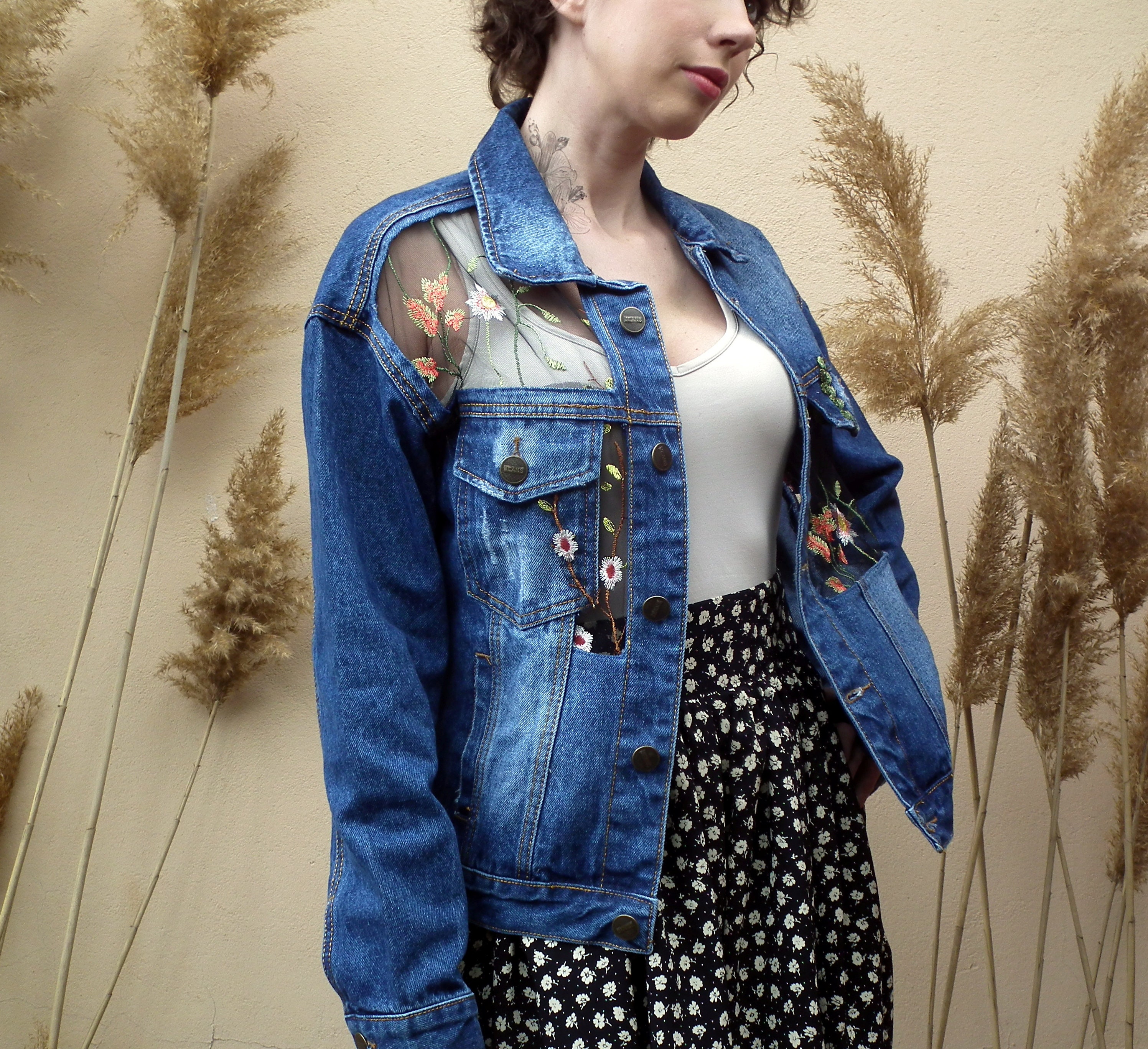 Embroidered Denim Jacket Oversized Denim Jacket Floral Denim | Etsy