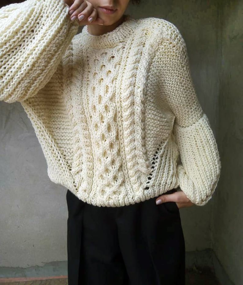 Chunky Knit Sweater Cable Knit Sweater in Sand Loose Knit - Etsy