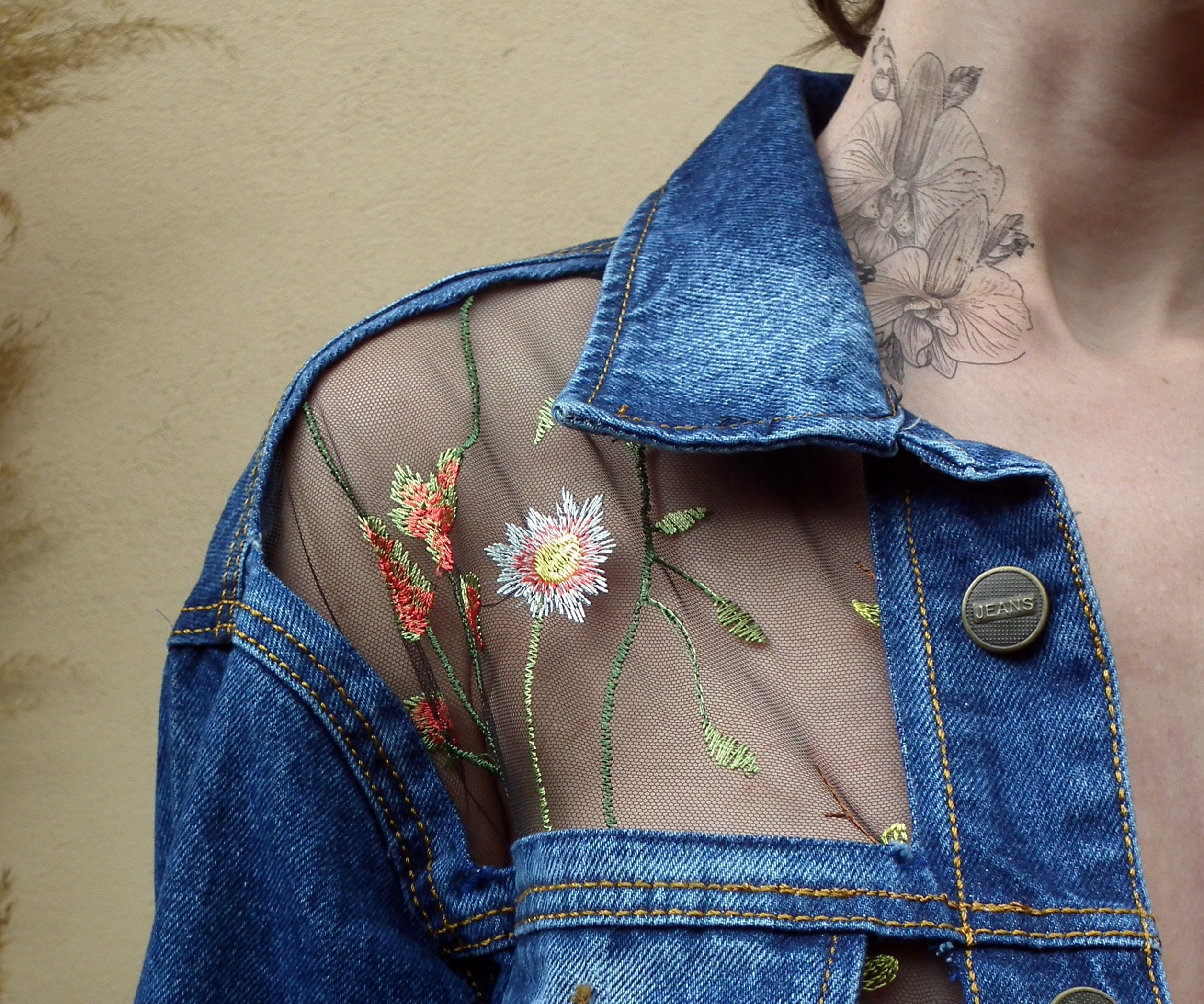 Embroidered Denim Jacket Oversized Denim Jacket Floral Denim -  UK