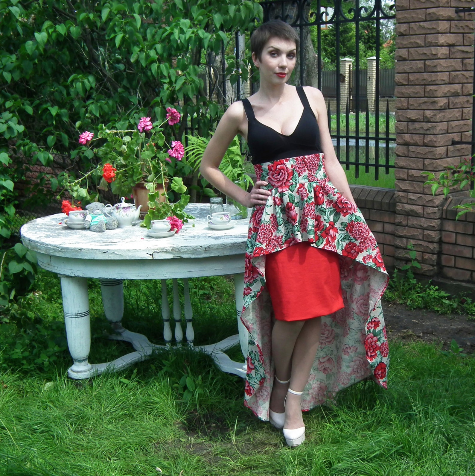 Maxi Skirt, Long Floral Skirt, Plus Size Skirt, High Low Skirt, Peplum Skirt, Floor Length Skirt