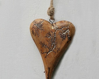 FRI-Collection Decorative wooden heart with elegant grain in gold 14 cm