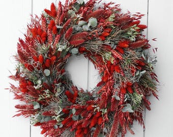 FRI-Collection door wreath with natural materials - Fiery Love – dried flower wreath in red, Mother&#39;s Day gift