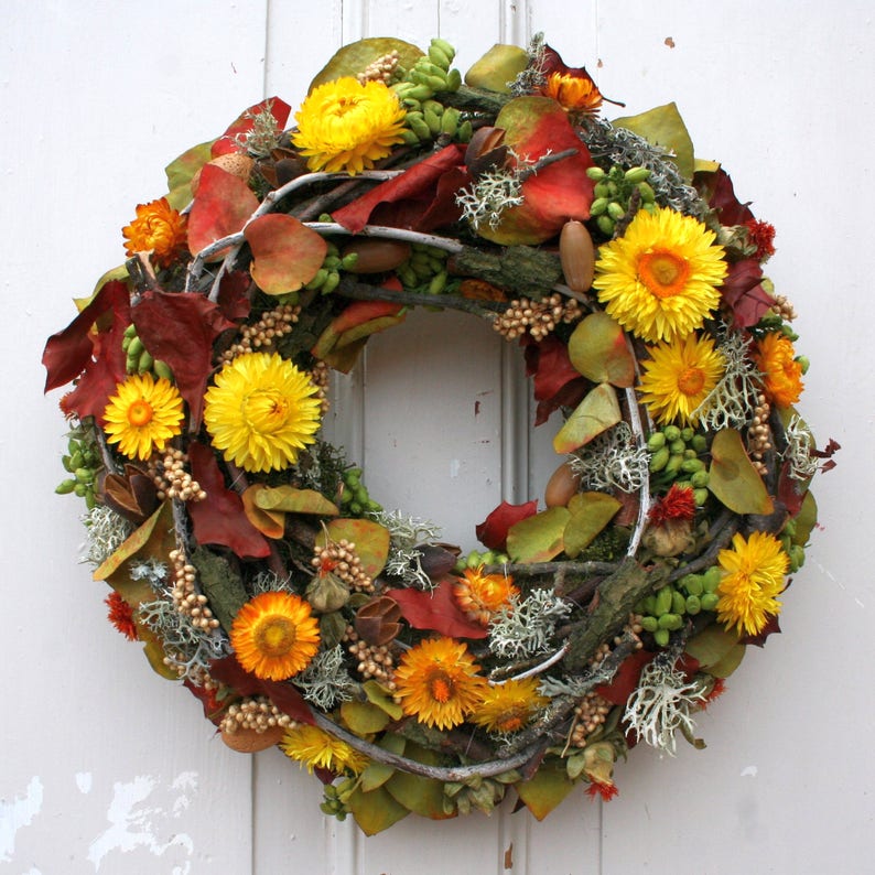Fri-Collection door wreath autumn wreath with yellow straw flower hand work yellow 38 cm