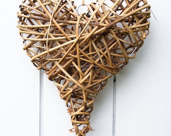 FRI-Collection door wreath heart made of rattan for hanging in two sizes