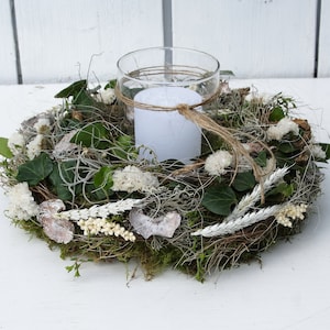 FRI-Collection Tischdeko Frühling Tischkranz mit Windlicht und Kerze Shabby Chic 30 cm