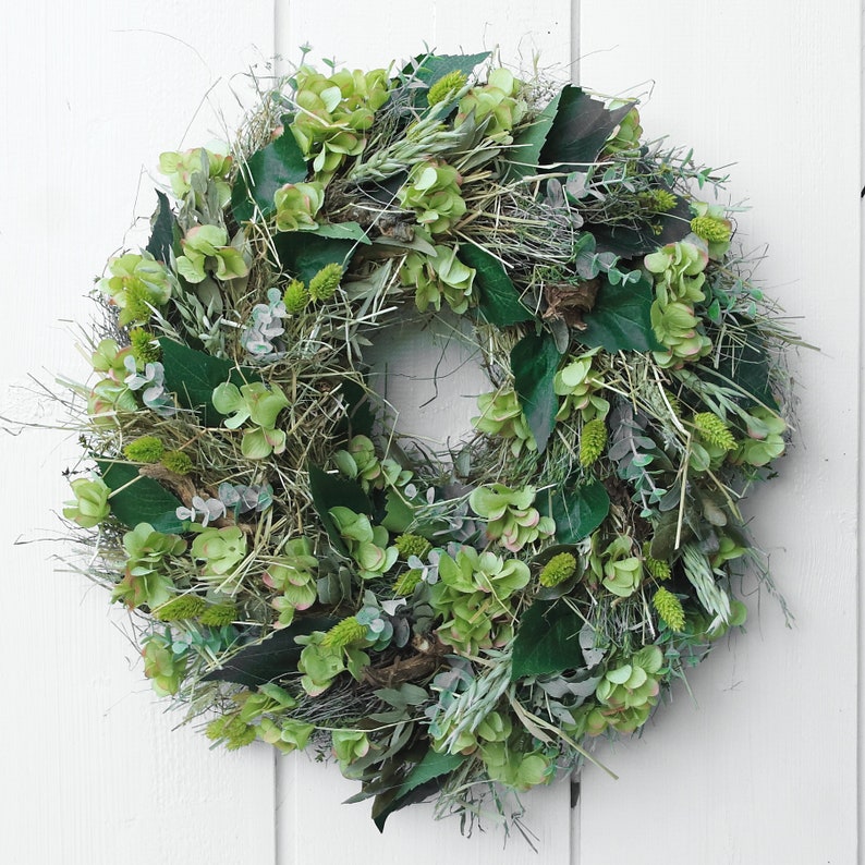FRI-Collection Türkranz mit grünen Hortensien aus Seide und Naturmaterialien Bild 1