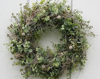 Couronne de porte artificielle FRI-Collection avec eucalyptus et euphorbe en 5 tailles