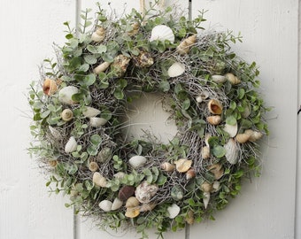 FRI-Collection door wreath "magic shell" artificial with eucalyptus and mussels