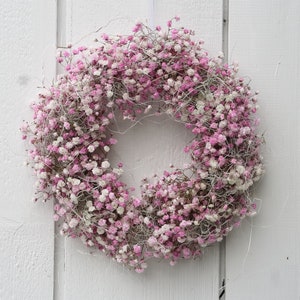 FRI Collection enchanting handmade door wreath with pink and white gypsophila