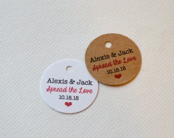Difundir las mini etiquetas de amor, 1 pulgada o 1.25 pulgadas, Kraft o blanco redondo mate etiquetas de etiqueta - personalizados etiquetas de favor de boda, etiquetas de atasco y etiquetas de regalo