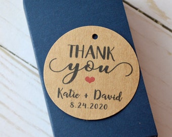 Thank You 1.5 inch or 2 inch Round Kraft Small Label Tags - Custom Wedding Favor Tags, Hang Tags & Gift Tags