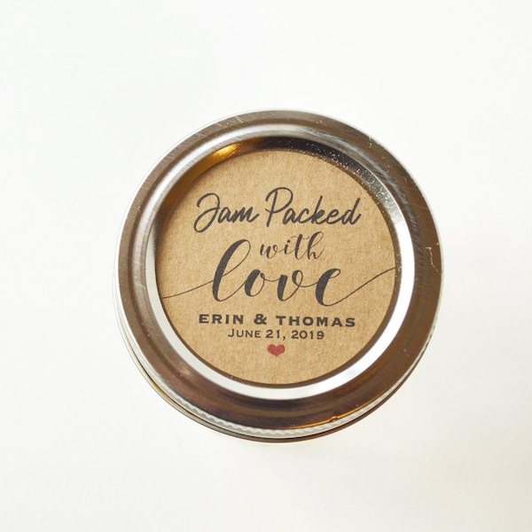 2" Round Sticker Label Tags - Custom Wedding Favor & Gift Tags - Jam Packed with Love Kraft Labels