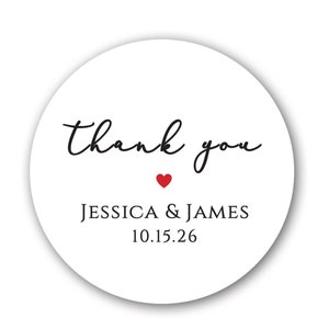 Thank You Custom Glossy Round Sticker Label Tags  - Custom Wedding Favor & Gift Tags, Bridal Shower, Baby Shower