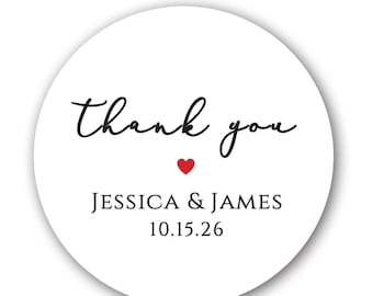Thank You Custom Glossy Round Sticker Label Tags  - Custom Wedding Favor & Gift Tags, Bridal Shower, Baby Shower