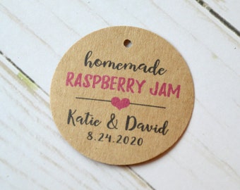 Etiquetas caseras Jam Kraft Round Label - Custom Wedding Favor & Gift Tags - 1.5 pulgadas o 2 pulgadas avialable