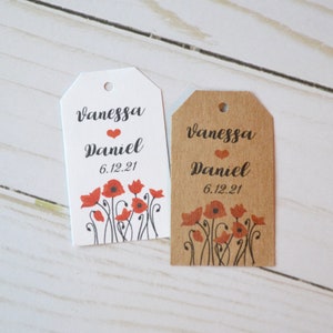 Poppies Kraft Brown or White Small Label Tags - Custom Wedding Favor & Gift Tags - Choice of Colors - Poppies Kraft